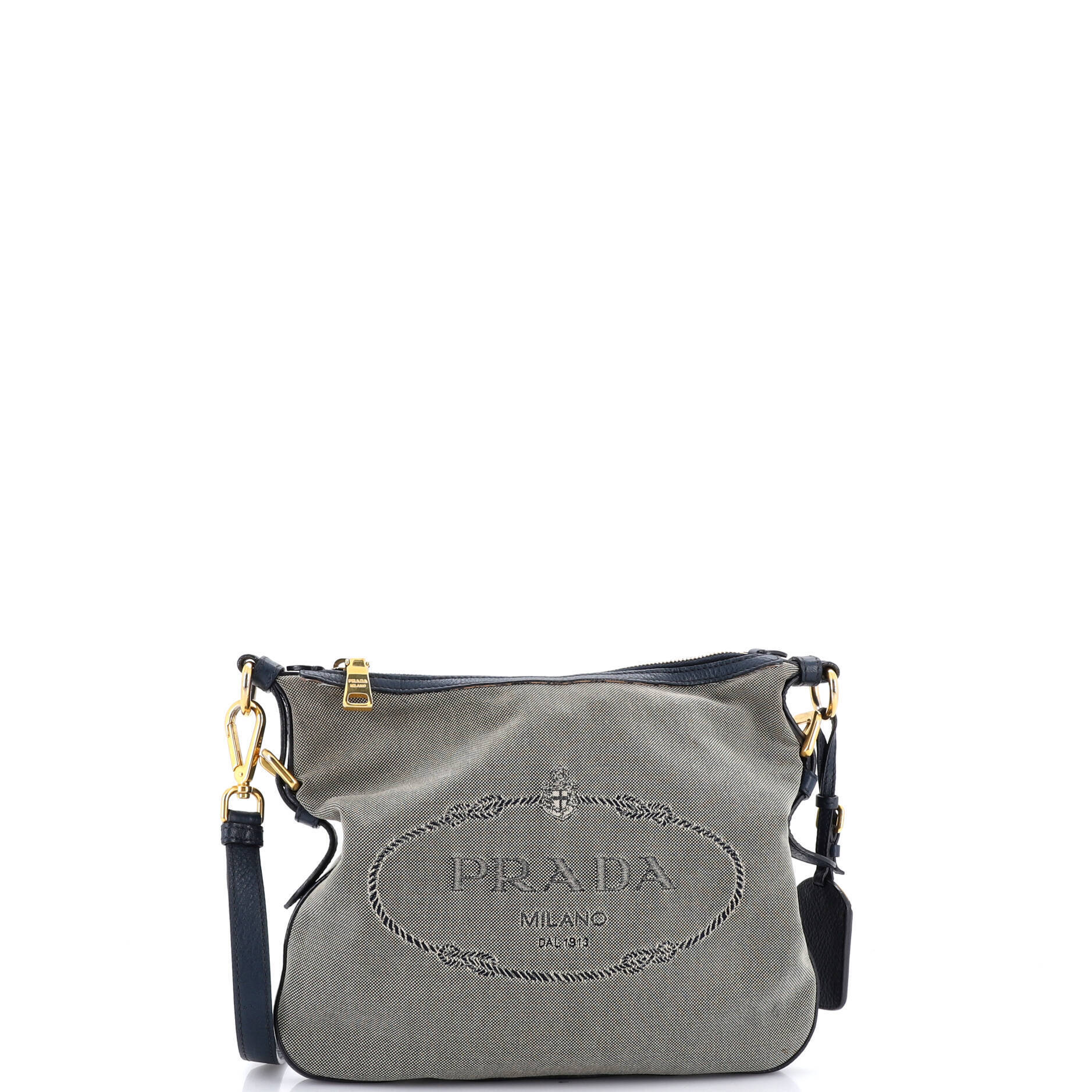 Prada Small Logo Messenger Bag Canvas With Leather